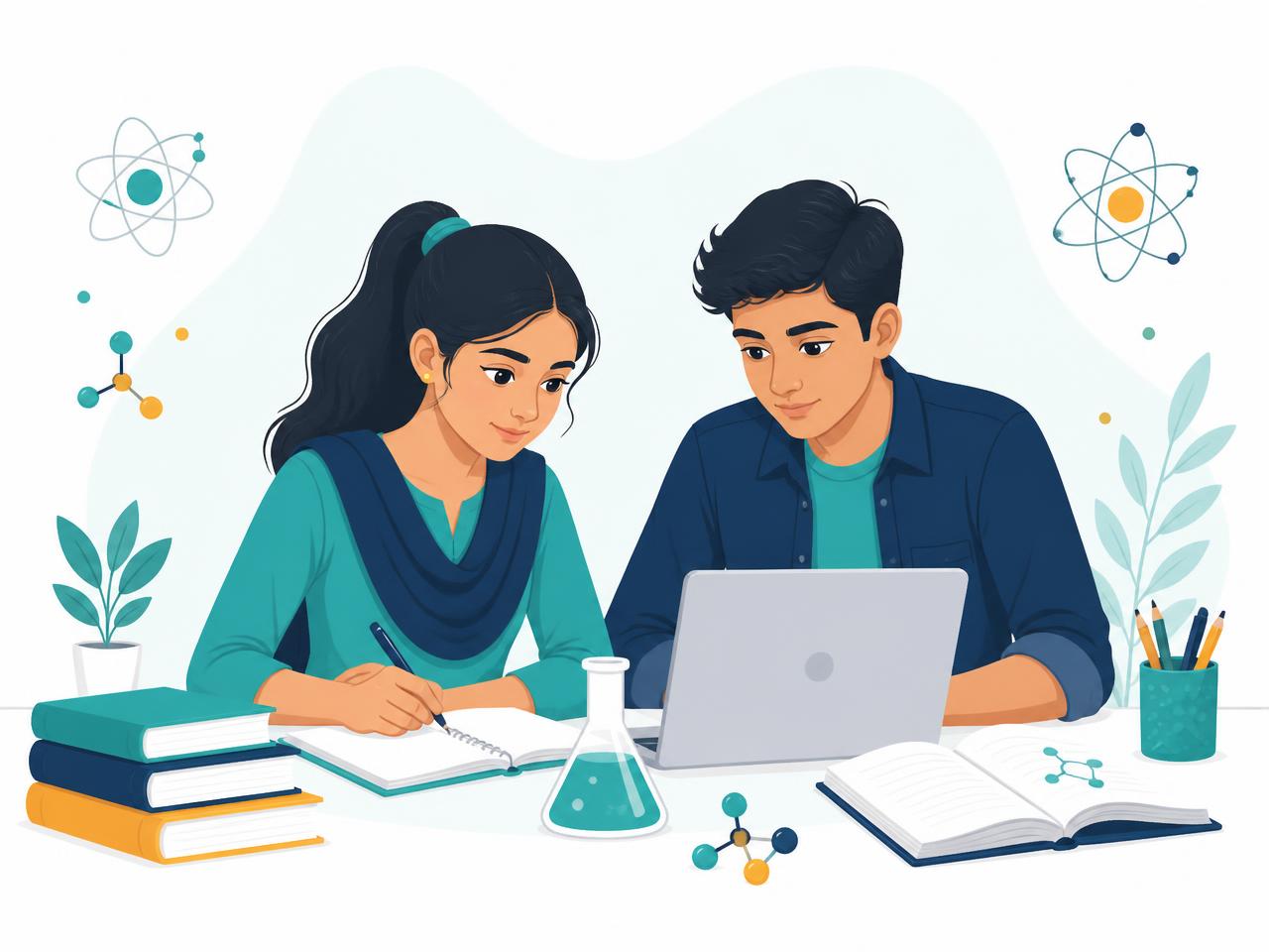 Illustration of Indian students attempting a free JEE and NEET mock test on a laptop
